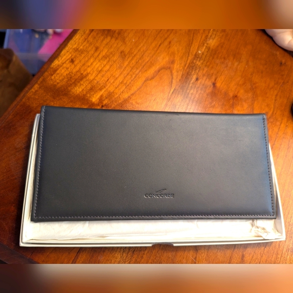 🖤 Concorde Black Leather Checkbook Cover Vintage New Old Stock With Box